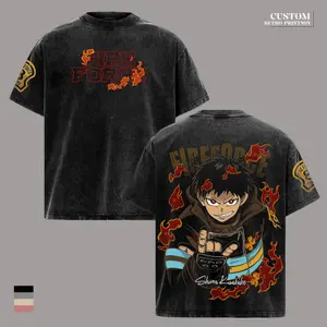 Limited Shinra Kusakabe Fire Force Vintage Washed Oversized T-Shirt, Company 8 Flame Power Anime Graphic Tee, Devil’s Footprints Infernal Fight Manga Streetwear Gym Shirt, Heavy Cotton Unisex Fan Gift Merch