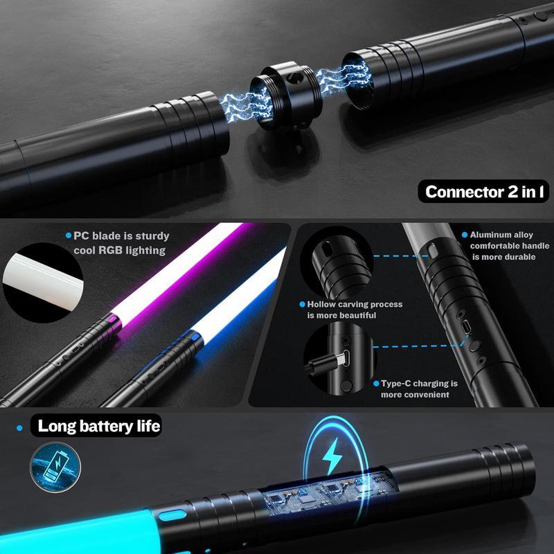 2-in-1 Double Edged Lightsaber, Toys more suitable for Kids 15 RGB Color Changing LED Lightsaber, USB Rechargeable Toy Lightsaber for Party, Christmas Gifts Multifunction