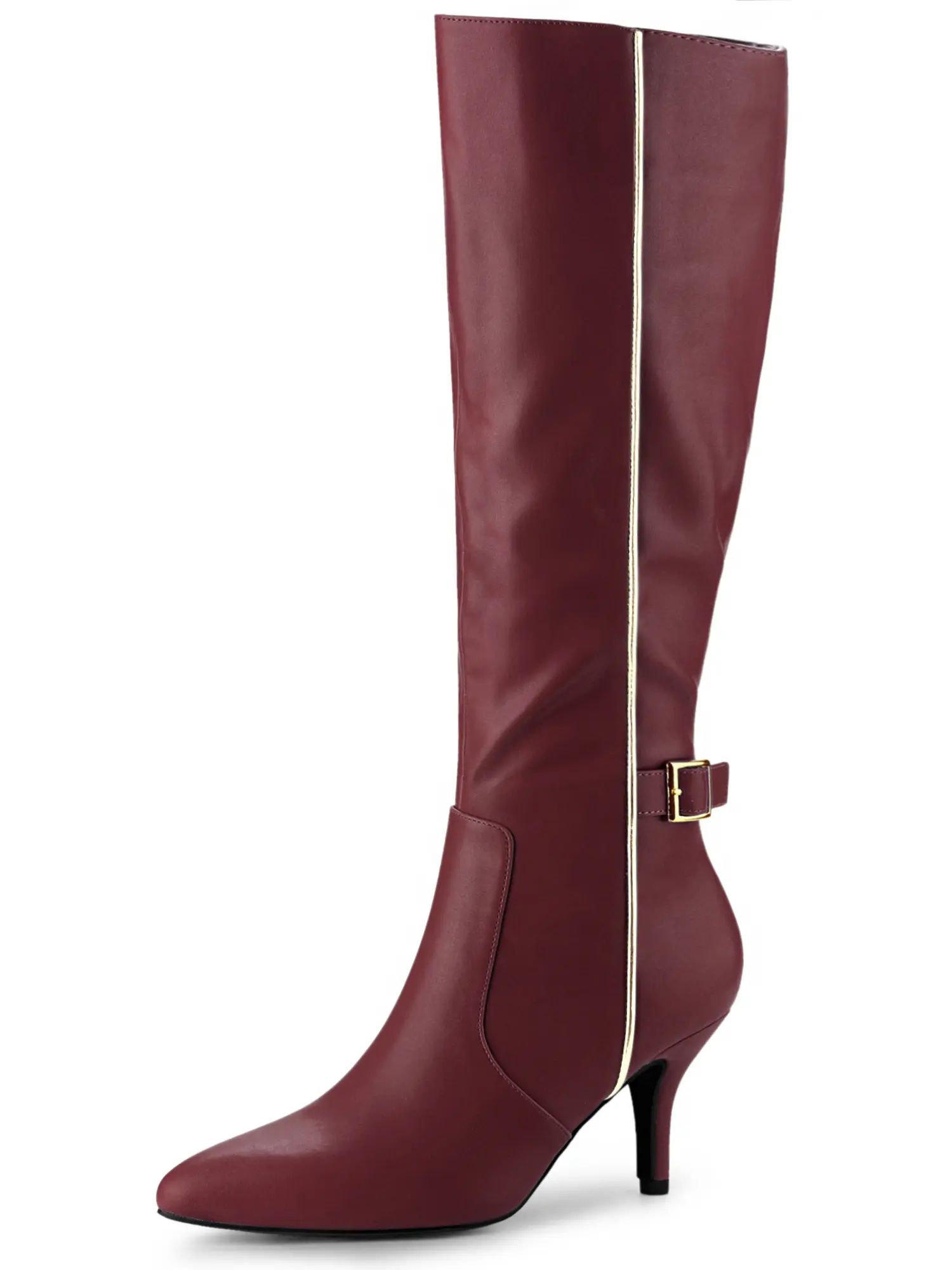 BLISSFUL STEP Buckle Decor Stiletto Heel Knee High Boots