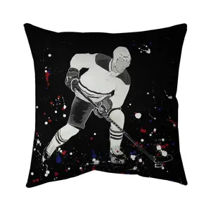 Begin Home Decor 5542-1616-SP72-1 16 x 16 in. Blue Hockey Player Pillow - Sports & Games Home Decor, 16X16 In, Hockey Graphic