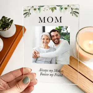 Custom Flower Design Mothers Day Gift Personalized Photo with Wood Stand
