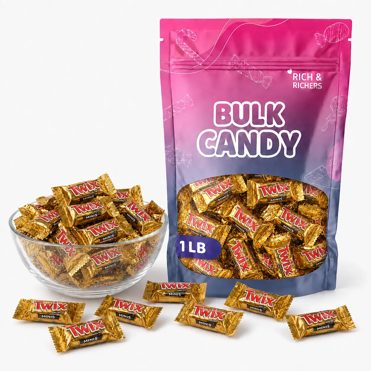 TWIX Caramel Minis Chocolate Cookie Bar Candy | 1LB & 2LB Bulk Bag | Individually Wrapped Halloween Trick or Treat Sweets