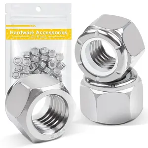 50 count 5/16"-18 Nylon Insert Hex Lock Nuts A2 304 Stainless Steel Self Locking Nuts for Industrial Construction Fasteners