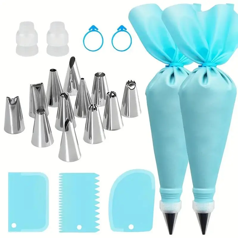 Cake Decorating Kit, 21pcs/set Including Stainless Steel Spout & Reusable Pastry Bag & Other Accessories, Cake Decorating Tool for Home Kitchen Baking House, Bakeware