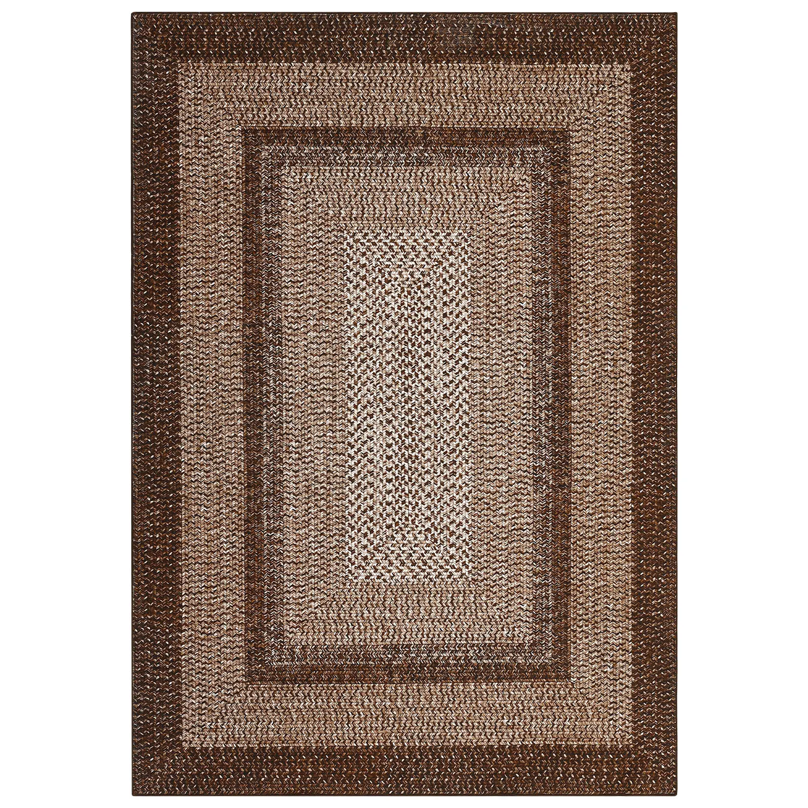 Modern Brown 3x5 ft Low Pile Mat-Style Area Rug, Machine Washable Rug, Non-Slip Backing, Soft, Durable, Stain Resistant, Bordered Geometric Design, High Traffic Suitable Indoor Doormat