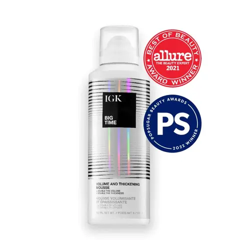 IGK BIG TIME Volume & Thickening Mousse | Moveable + Fullness + Frizz Control | Haircare Lightweight | Vegan + Cruelty Free | 180ml | 6.2 oz