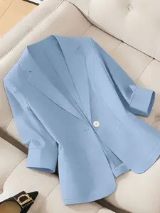 A women's solid color lightweight Fitted elegant Chic high-end three-quarter sleeve blazer, suitable for spring and summer, ideal for commuting and daily wear.