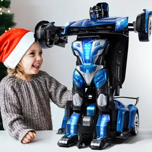 Veeniix V991 Transform Remote Control Car, 1:10 Big Size, 2 Rechargeable Batteries for 70Min, 2.4GHz Gesture Sensing, One-Key Deformation, Robot Toys Gifts for Boys and Girls (Blue) Automatic Demonstrations