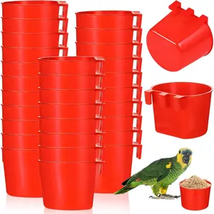 30 count Cage Cups Birds Feeders Bird Water Dispenser Hanging Quail Waterer Plastic Chicken Feeding Watering Dish for Small Coop Parrot Parakeet PET Poultry Pigeon Gamefowl  Seed Bowl Supplies, Red