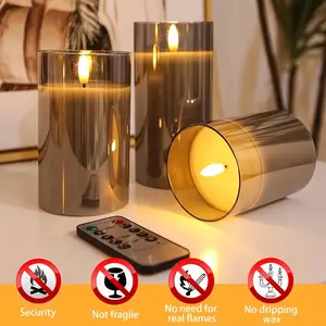 3-Piece Flameless LED Candles Set, Remote Control Timer Function, Aaa Battery Operated, Durable Design for Christmas & Holiday Decorations, Ambient Decoration Lamp