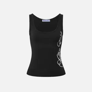 Aelfric Eden Graphic Tank Top Slim Cropped Fit Side Cursive Logo Print High-Stretch Ribbed Fabric Classic U-Neck Y2K Cute Streetwear Women's Top