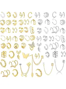 66 Pcs Ear Cuff Earrings for Women Non Piercing,Hypoallergenic Silver plated Clip on Fake Earrings for Sensitive Ears,Ear Wrap Earrings for Helix Cartilage,Cz Star Butterfly Ear Cuffs Non Piercing, Earrings for Cartilage Hoop