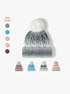 Gradient Knit Beanie Hat, Thickened Fleece Warm, Casual Style, Unisex Adult Winter Fashion, Daily Wear, Fall & Winter