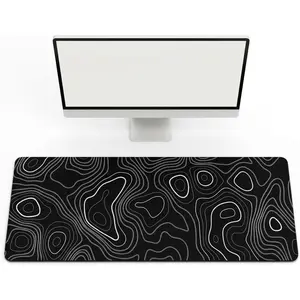 Black Topographic  Pad, Extended Large Gaming Desk Pad with Non-Slip Rubber Base and Stitched Edges, XL Mousepad for Keyboard and , 31.5 x 11.8 inch,  Office Use