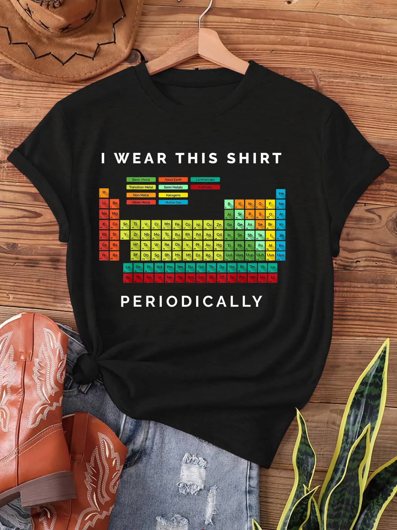 Periodic Table Chemistry Print T-shirt, Short Slee unisex soft cotton short sleeve t shirt, vintage graphic casual tee for men women teens, perfect birthday holiday gift for camping travel gym daily street casual wear