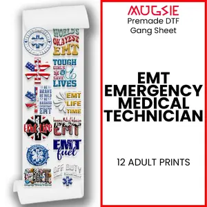 EMT DTF Gang Sheet - 12 Emergency Medical Technician Designs | Ready to Press Transfers