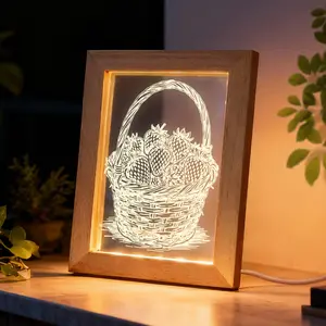 Strawberry Night Light Frame - Glowing Food Art Decor, Cozy LED Gift for Bedroom, Sweet Cute Acrylic Photo Lamp for Wall & Desk