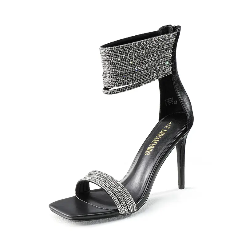 Dream Pairs Women's Strappy Stiletto Heeled Sandals with Sparkling Rhinestone Decor for Prom, Evening Parties & Formal Events, Square Toe, Footwear