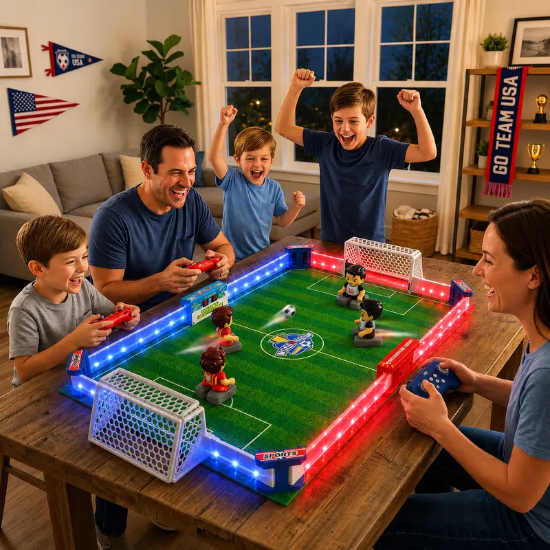 Egofuntoy Light Up Football RC Foosball Table - 33.2" Large Field, 1-4 Player Interactive Board with LED Lights, Sound Effects, Rechargeable Magnetic Team Tags, 22.64×11.69×4.13in, Easy Setup, Children Development Toy for Birthdays, Family Holidays,family
