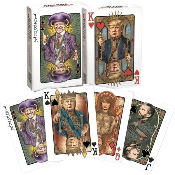 Trump Family Poker Playing Cards Premium Collectible Deck Featuring Trump, Melania, Trump Jr., and Biden Joker Cardstock for Poker Nights - 52 Cards + 2 Jokers