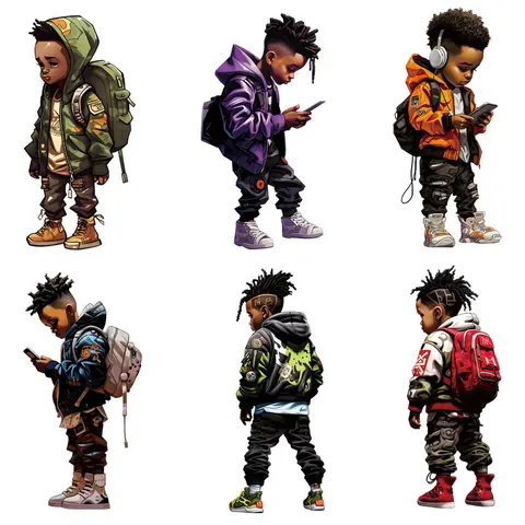 Cartoon Girls & Boys Pattern Iron-on Sticker, 6 Counts/set Washable Iron-on Transfer Clothing Sticker, DIY Iron-on Decal for T-shirt, Jeans, Sweatshirt