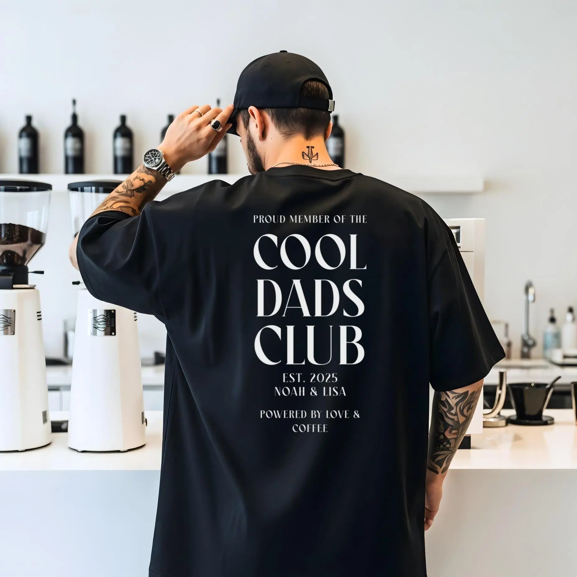 Cool Dads Club Papa T Shirt personalisiert Namen,originelles besonderes Geschenk zum ersten Vatertag Geburt BabyT-Shirt,modernes Vater Shirt