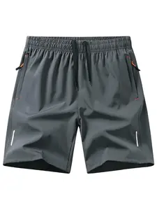 Men's Solid Color Zipper Pocket Gym Shorts, Regular Fit Breathable Quick Drying Shorts for Summer, Men's Bottoms for Daily Wear