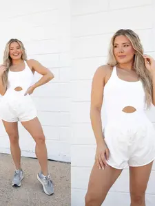 Women's Solid Cut Out Backless Tank Romper, Casual Comfy Sleeveless Romper for Yoga Gym Workout, Ladies Clothes for All Seasons, Athletic Jumpsuits, Training Jumpsuit