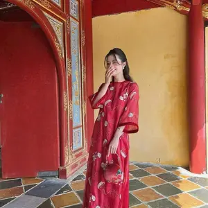 AoDaiVietSister Red Ao Dai for women| Ao dai Cach Tan Loose fit| Wedding guest Ao Dai Dress Womenswear Vietnamese Ao Dai