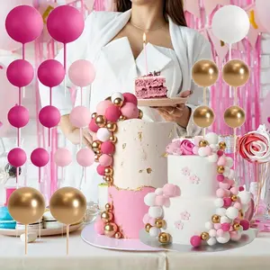 32 Pack Balls Cake Topper Decorations Balloon Cupcake Toppers Foam Cake Topper Balls Cake Balls Decorations for Birthday Party Wedding Anniversary Cake Decorating (Rose Red, Pink, White, Gold)