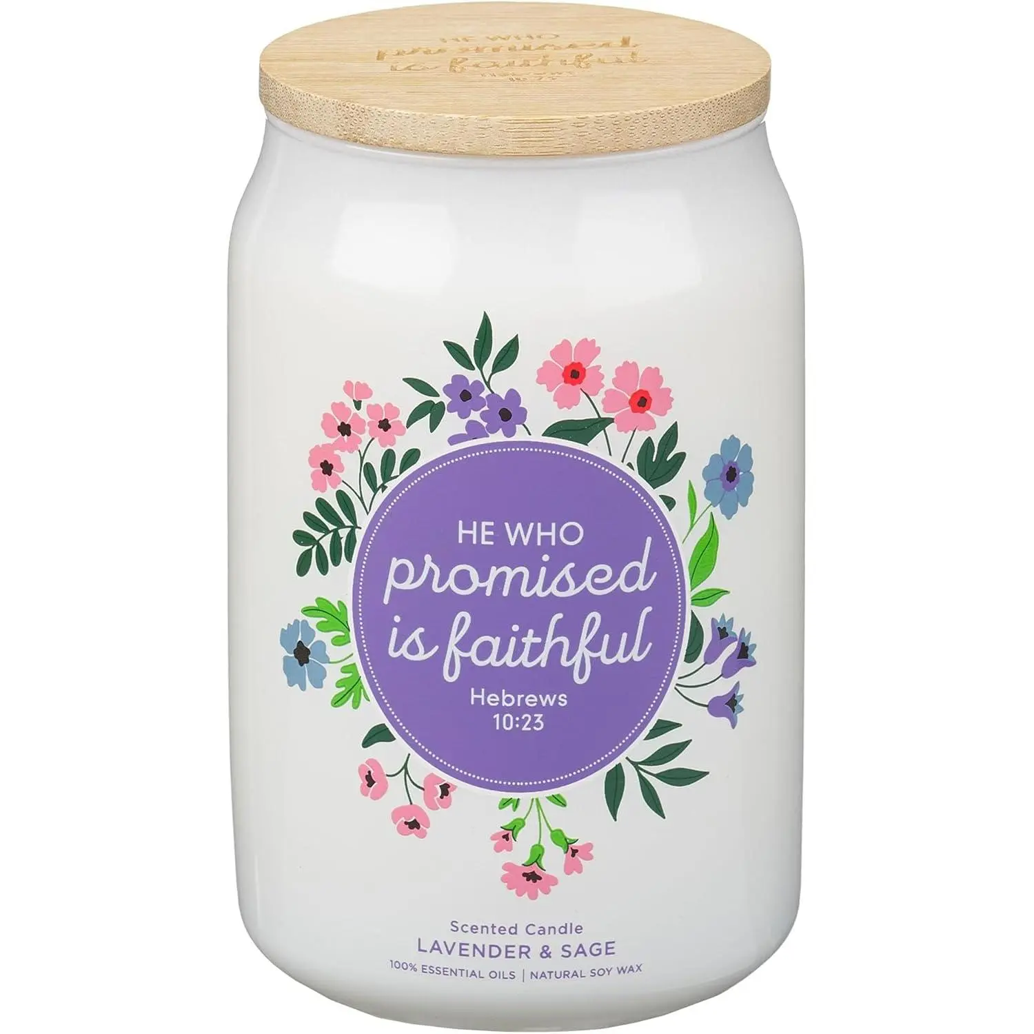 Faithful Promise Lavender and Sage Creamy Aroma Round Candle with Wick - Hebrews 10:23, Bamboo Wreath Decor Light for Home Supplies, Flowers, Essential Oil