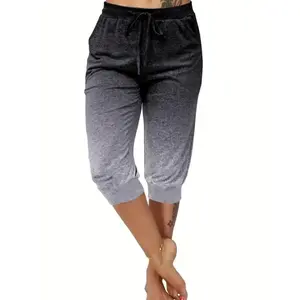 ELI Women's Ombre Print Capri Pants, Casual Comfy Drawstring Waist Capri Pants for Summer, Ladies Bottoms for Daily Wear
