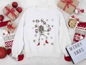 Christmas Juggling Skeleton Sweatshirt | Funny Holiday Sweater for Winter, Festive Santa Party Apparel,Comical Jumper,Xmas gift for her/him