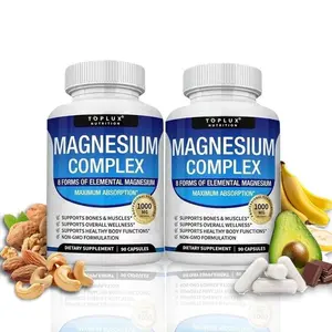 Magnesium Complex 5-Bottle Set 525mg Elemental Supplement with 9 Forms for Easy Absorption & Energy-Restoring 90 Capsules Healthcare Dietary Fitness Edible