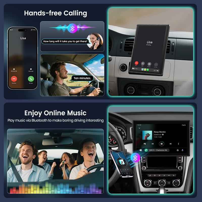 Junsun 7“ Rotatable Portable Vertical Screen Universal Car Multimedia Player Carplay Android Auto Parking Camera BT AUX Stereo