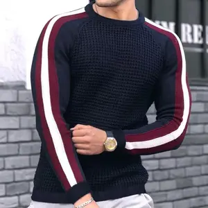 Knitted Sweater Color Block Long Sleeve Round Neck Men's Sweater