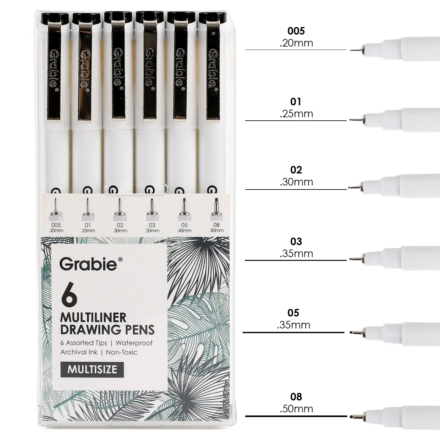 Grabie 6-Piece Waterproof Drawing Pen Set - Waterproof Ink, Alcohol Marker Resistant, Multisize Nibs, Bleed-Free, Non-Smudging, High Precision for Art Enthusiasts, Doodle Art, Back to School Gifts, Mixed Media Pristine Outlines