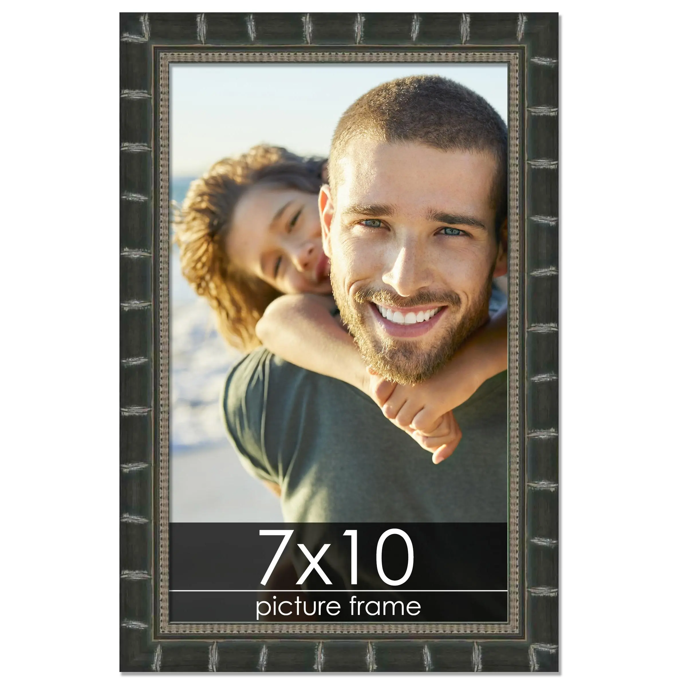 7x10 Black Modern Bamboo Picture Frame - UV Acrylic, Foam Board Backing, Hanging Hardware