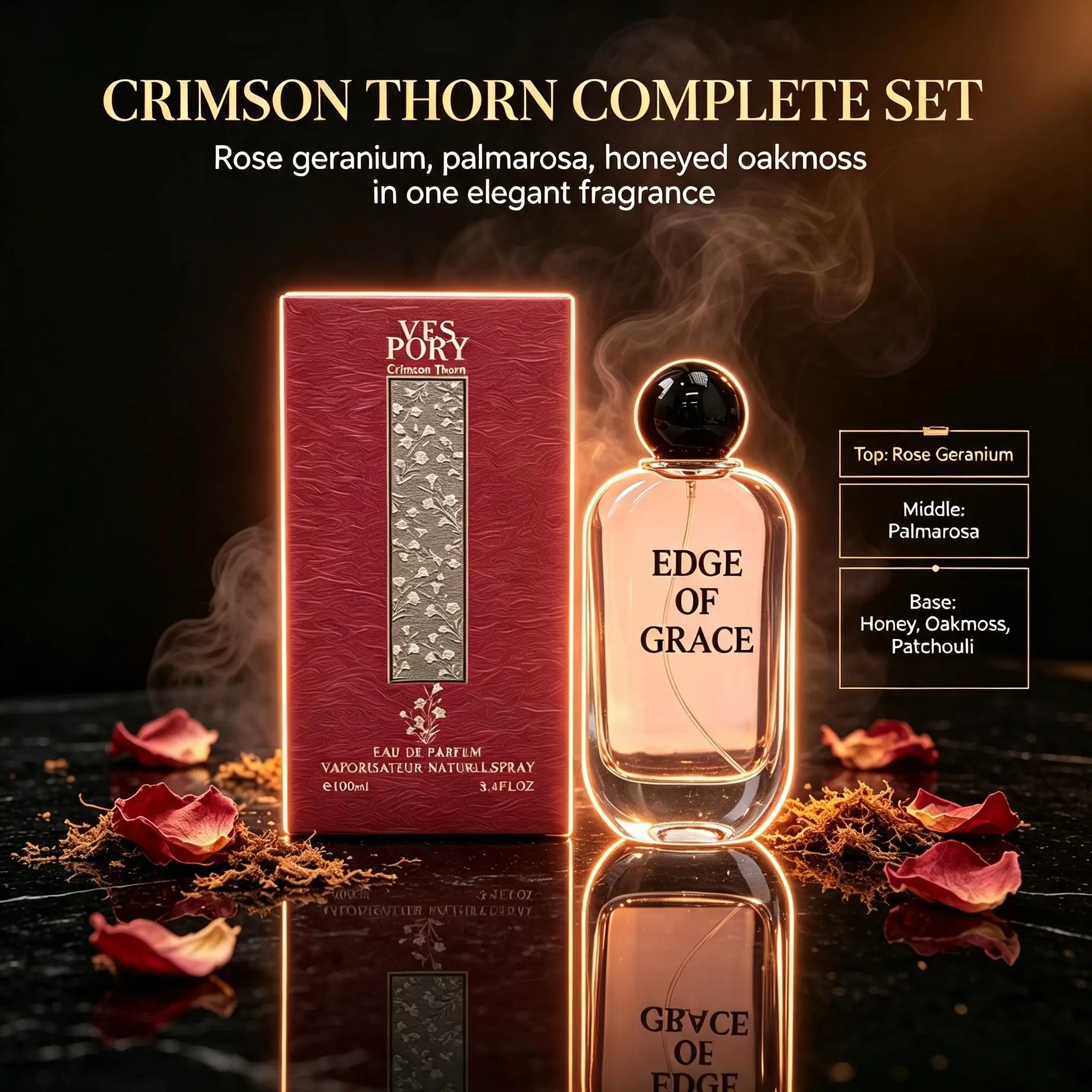 VESPORY Crimson Thorn Eau De Parfum 100ml 3.4oz | Floral Oriental Perfume for Women, Top Rose Geranium, Middle Palmarosa, Base Honey Oakmoss Patchouli, Long Lasting Elegant Fragrance