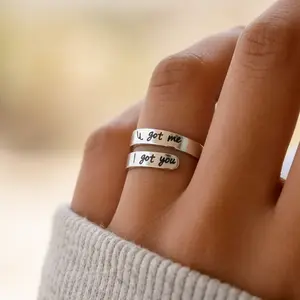 U Got Me I Got You Adjustable Ring, Engraved Couple Promise Ring, Minimalist Matching Open Ring for Women Men, Gold Black Silver Relationship Jewelry Gift