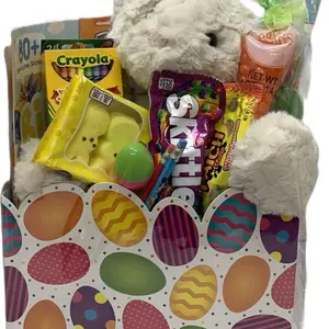 Easter Basket with Treats and Activities - Includes 14”Plush Bunny, Colorful Eggs, and Fun Activities for Kids