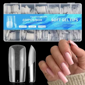 600pcs Clear Square Gel Nail Tips Medium Length Soft Gel Nails Full Cover Acrylic Press On Nails for False Nail Extensions Manicure Salon Home DIY