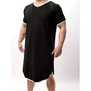 Men's Soft Lightweight V-Neck Robe - Stretchy, Loose Fit, Knee-Length Sleepwear for Casual Comfort