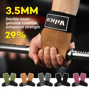 Vilico Sports Fitness Anti-Slip Palm Guard Strength Training Gloves 3.5MM Double-Layer Genuine Cowhide 29% Enhanced Strength Four-Finger Protection Assist Band outdoor activity glove gym stuff Breathable Half-Finger Weightlifting grip  it  gloves