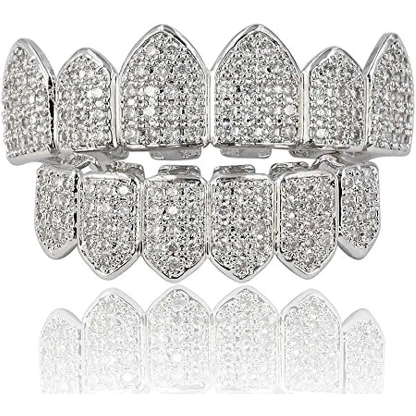 JINAO Grillz Diamond Grills for Your Teeth for Men Women 18K Gold Plated Iced Out Macro Pave Cubic Zirconia Mouth Grill with Extra Molding Bars Included