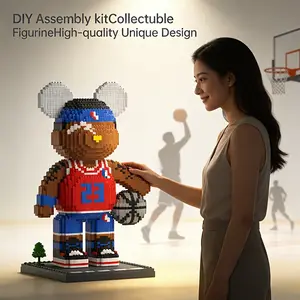 Basketball Star Bear 3D Puzzle Building Blocks Decoration, Bookshelf Home Office Cabinet Decor, Party Living Room TV Stand Display