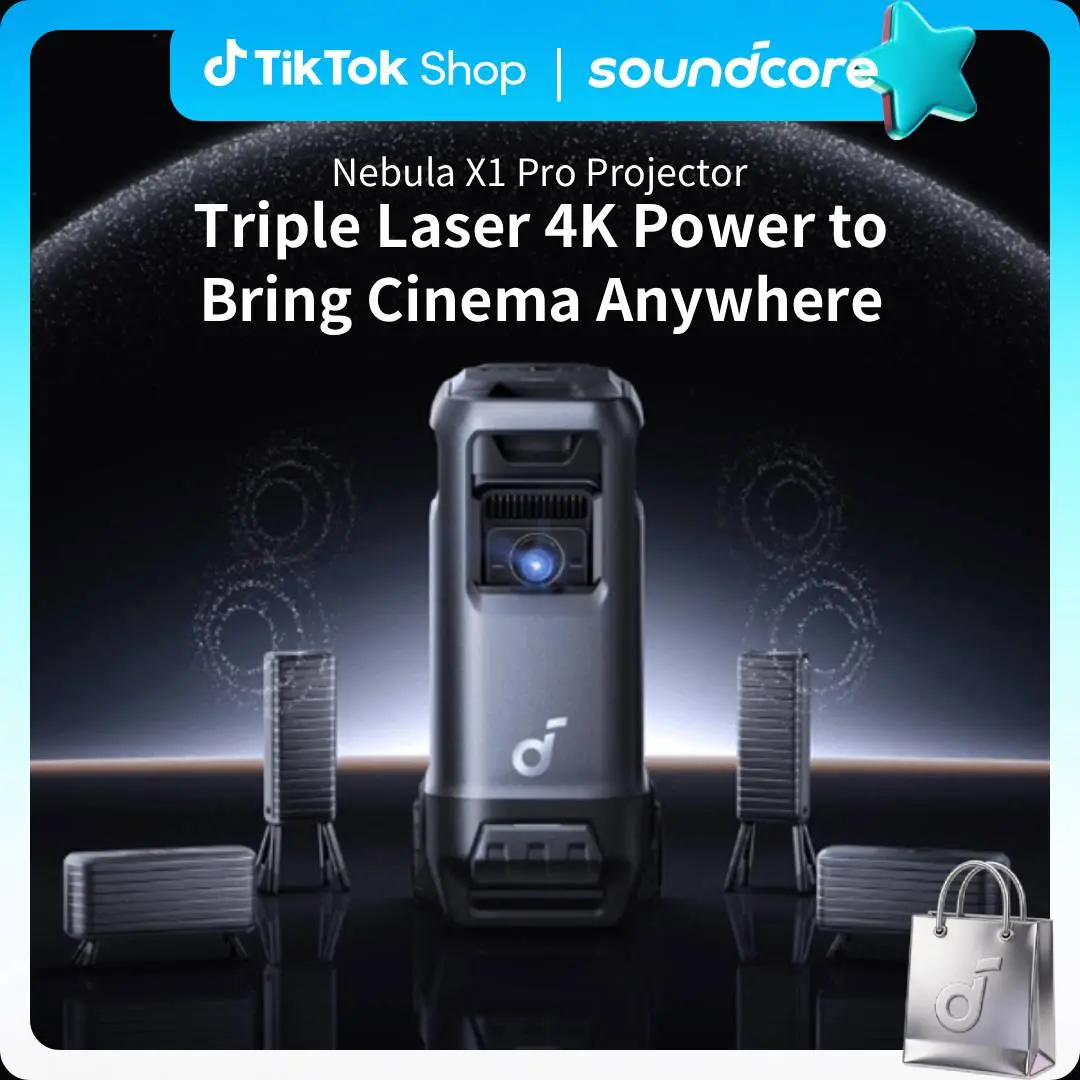 Nebula X1 Pro Triple Laser DLP 4K Smart Projector - 3500 ANSI Lumens (3500 lumens), USB, Button Control, 56000:1 Contrast, Optical Zoom, 7.1.4 Spatial Audio, Official Dolby Atmos, Intelligent Setup for Home & Outdoor Use #tiktokshopsummersale