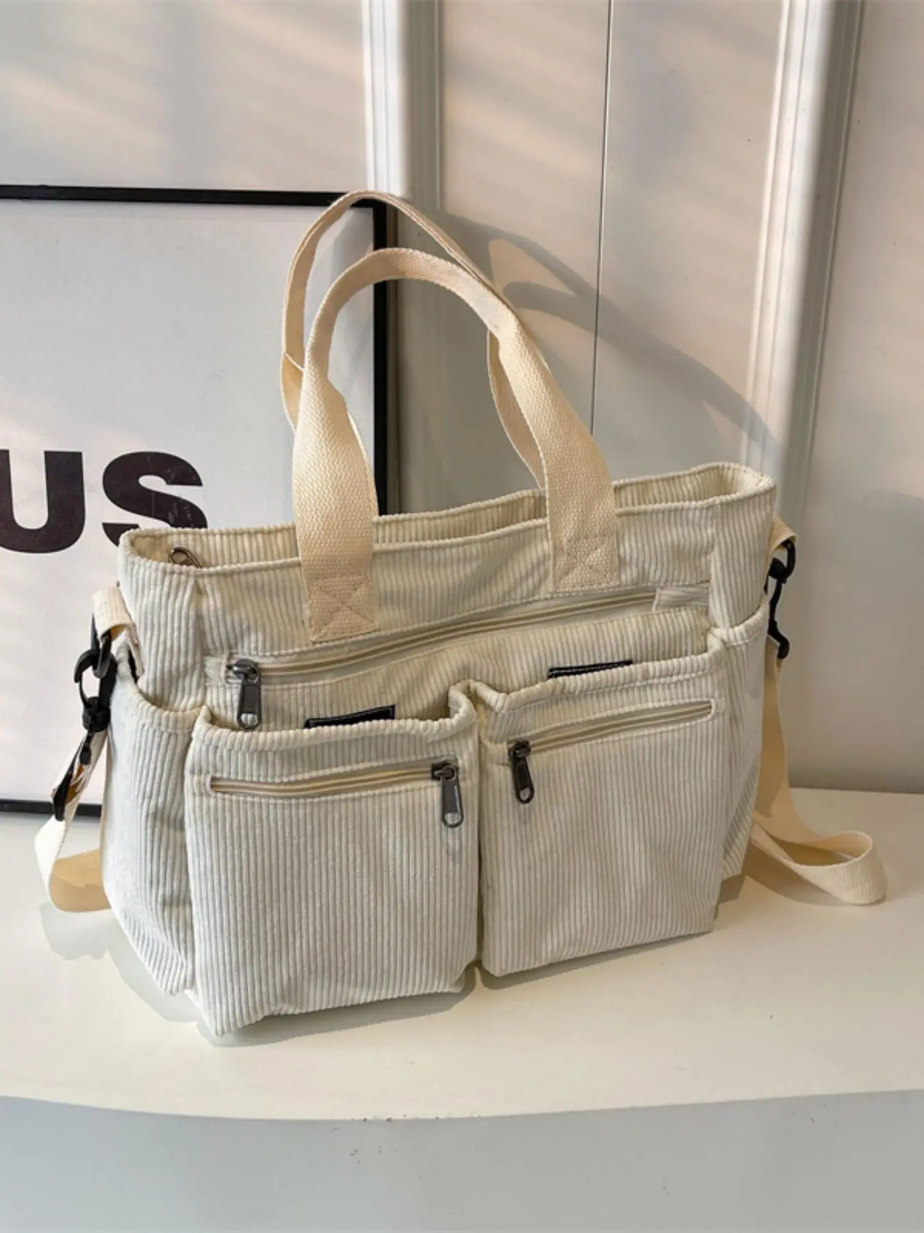 Women's Solid Color Zipper Tote Bag, Large Capacity Multi-pocket Portable Shoulder Bag, Casual Trendy Versatile High-quality Daily Commuting Bag, Business Style Tote Women's Solid Color Zipper Tote Bag, Large Capacity Multi-pocket Portable Shoulder Bag, Casual Trendy Versatile High-quality Daily Commuting Bag, Business Style Tote