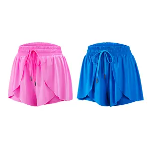 2Pcs/2Set Women's Sport 2 in 1 Drawstring Waist Shorts, Summer Clothes ,Casual Comfort High Waist Wrap Shorts with Liner, Fall Clothes, Summer Outfits, Shorts for Women, Back To School Clothes, Ladies Summer Bottoms for Daily Athletic Running Gym Wear