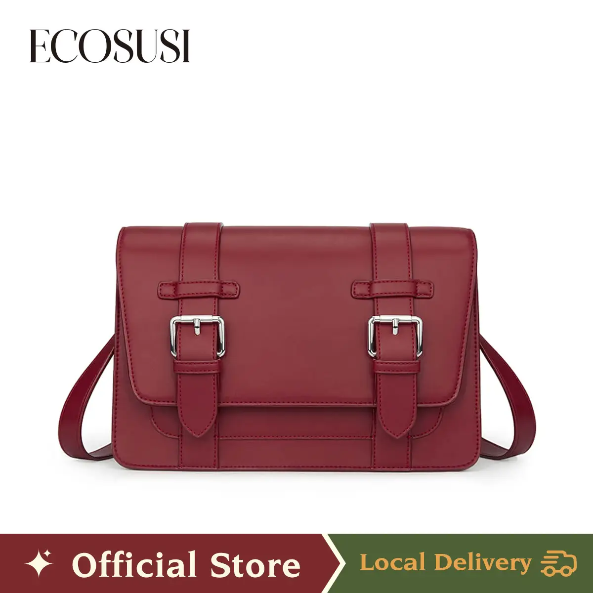 ECOSUSI Jane Messenger Bag,Women's PU Leather Shoulder Bag,Vintage Small College Solid Color Crossbody Messenger Bag, Work Crossbody Bag
